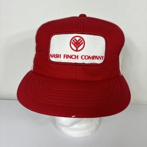 Vintage Nash Finch Company Patch Red Snapback Hat Trucker Cap Cardinal Korea